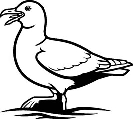 Obraz premium Line drawing of a seabird with open beak standing on wavy ground