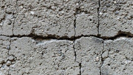 A close-up view of a cracked concrete surface with rough texture