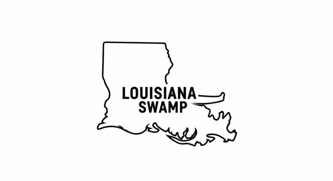 A black outline of Louisiana with the words "LOUISIANA SWAMP" inside