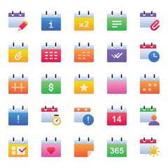 Gradient color icons set for Calendar, agenda, event