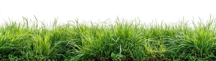 Fototapeta premium Lush green grass border against a clean white background
