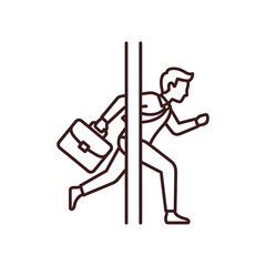 Man running with briefcase around a pole in a hurry icon