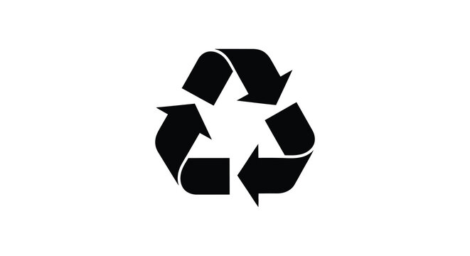 A stark black recycling symbol composed of three chasing arrows represents environmental awareness and sustainability a bold silhouette