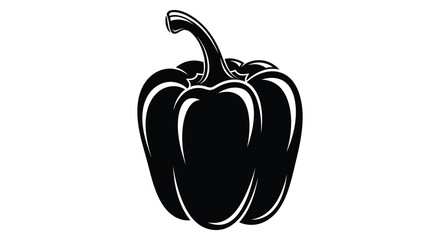 A striking black silhouette of a bell pepper with a curved stem showcasing a bold graphic design silhouette © ArtBySalea07