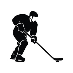 Obraz premium Ice hockey player in action with stick and puck for sports and recreation design elements isolated