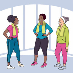 group of business people. Diverse group of women in activewear smiling after workout