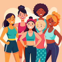 group of young people. Diverse group of women in activewear smiling after workout