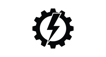 A striking black design showcasing a lightning bolt within a gear representing power and innovation a bold silhouette © ArtBySalea07
