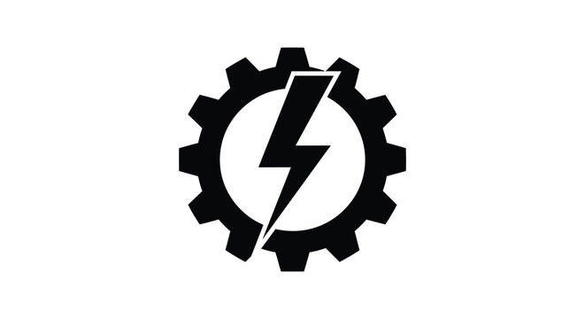 A striking black design showcasing a lightning bolt within a gear representing power and innovation a bold silhouette