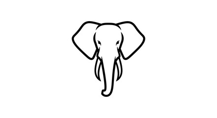 Simple Black Line Drawing of Elephant Head.