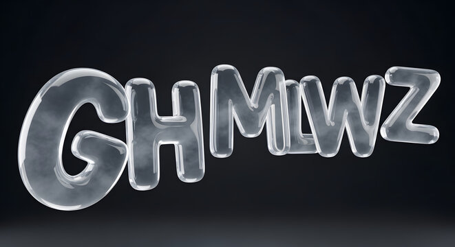 Silver Metallic Letters GHMIWZ on Black Background.
