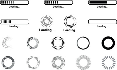Loading animation icons and progress bars for digital interfaces  various styles included