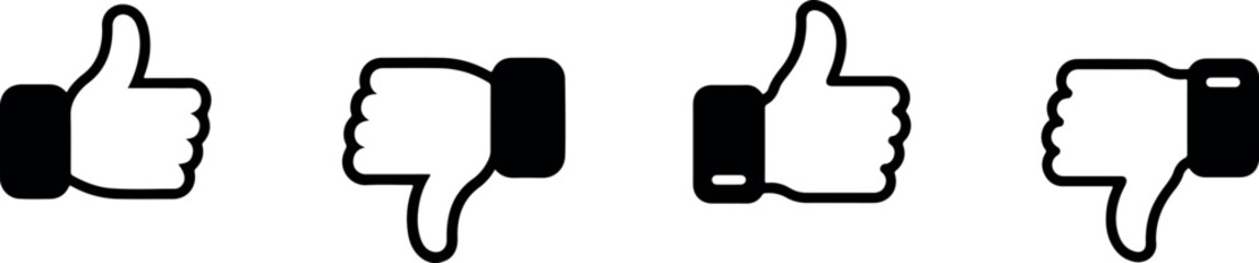 Thumbs up and thumbs down hand icons in different styles and directions