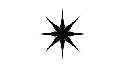 A striking black starburst shape dominates a white background presenting a minimalist and geometric design silhouette high quality professional © ArtBySalea07