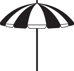 Obraz premium Beach umbrella silhouette with striped pattern and pole for sun protection on transparent background