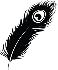 Obraz premium Black peacock feather silhouette isolated on white background vector illustration