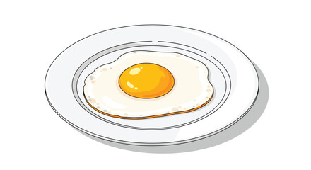 Fried egg served on white ceramic plate on white background for breakfast menu and culinary design elements on white background illustration.
