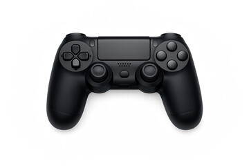 Modern black gaming controller with buttons on a gray background