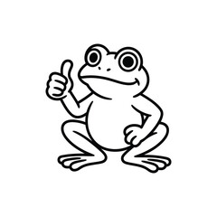 Obraz premium Cute cartoon frog character gives thumbs up gesture vector illustration outline drawing