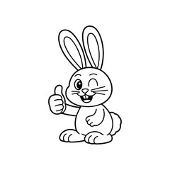 Obraz premium Cute winking bunny rabbit character giving thumb up gesture isolated coloring book style
