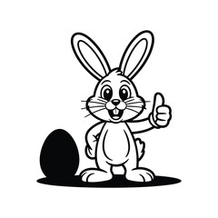 Obraz premium Easter bunny rabbit character standing next to black egg giving thumb up sign illustration