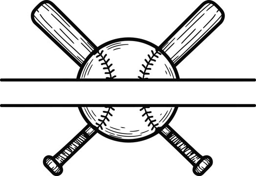 Crossed baseball bats and ball split frame for custom name engraving or sports team logo creation