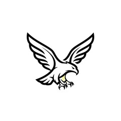 Obraz premium Black and White Eagle Illustration Flying Downwards.