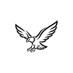 Obraz premium Black and White Eagle Illustration in Flight.