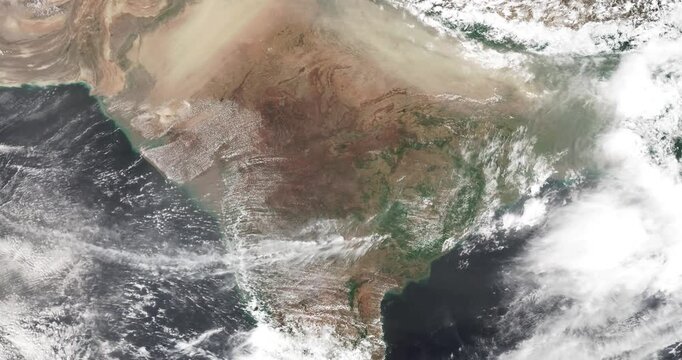 Top view on monsoon and cloud formation. Camera is zooming out. Animation based on image by NASA
