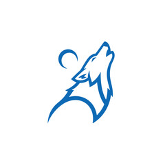 Obraz premium Blue Wolf Logo Design Howling Moon.