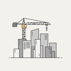 Obraz premium Construction crane building modern city skyscrapers, urban development, architecture concept