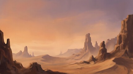 Naklejka premium Cinematic Atmospheric Depth Background System illustrating rocky Desert Landscape with majestic Formations and eerie Shadows