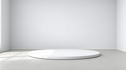 Elevated Stage in Modern Space: A minimalist, elevated stage stands as a focal point within a clean, modern room, casting soft shadows, ready for showcase.
