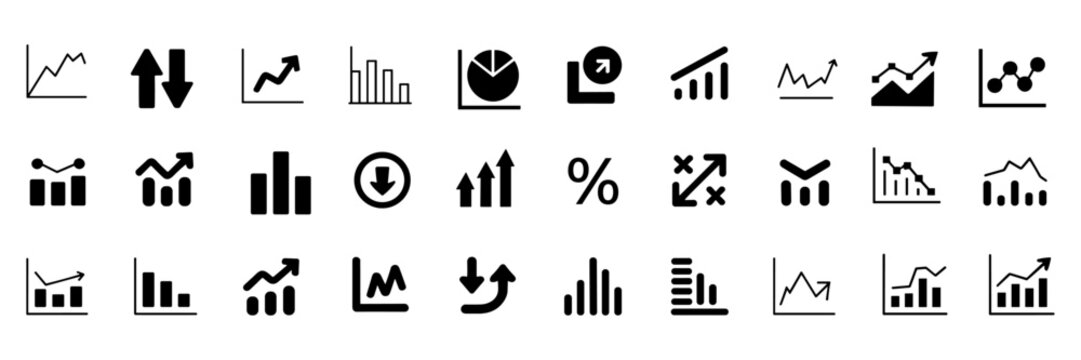 Increase and Decrease icon set. Business growth and fall graph symbol. Vector illustration.