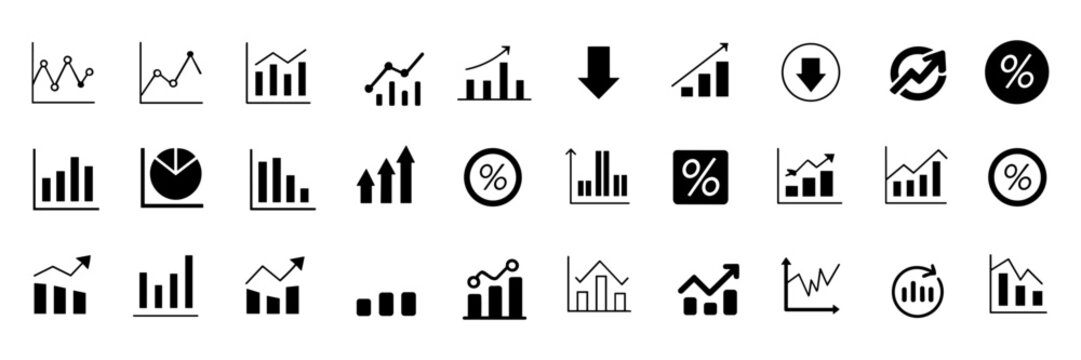 Increase and Decrease icon set. Business growth and fall graph symbol. Vector illustration.