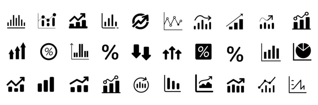 Increase and Decrease icon set. Business growth and fall graph symbol. Vector illustration.