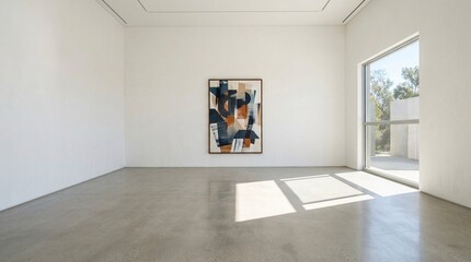 modern art gallery with abstract painting on wall