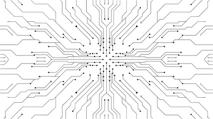 White electronic motherboard pattern with digital lines and connections. Abstract tech background featuring semiconductor design, futuristic elements, and modern circuitry layout. Digital illustration