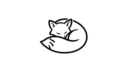 Fototapeta premium Sleeping Fox Illustration Simple Line Art.