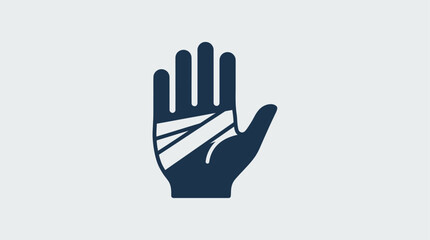 Obraz premium Healthcare icon showing a bandaged human hand, signifying injury, pain relief, or recovery process. Medical symbol representing first aid and healing