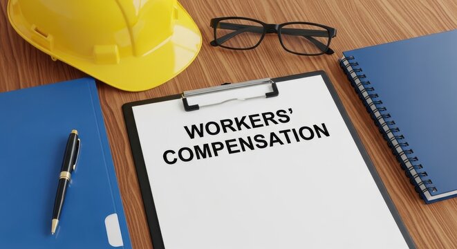 Workers' compensation claim form on a desk with safety gear