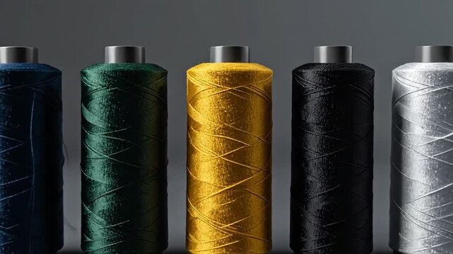 Vibrant spools of thread in various colors arranged neatly against a neutral background.