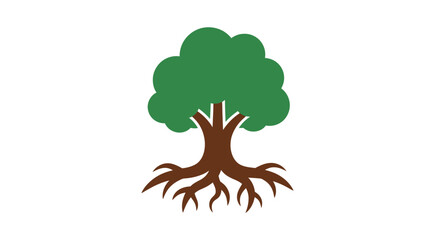 Tree Illustration with Roots and Leaves.