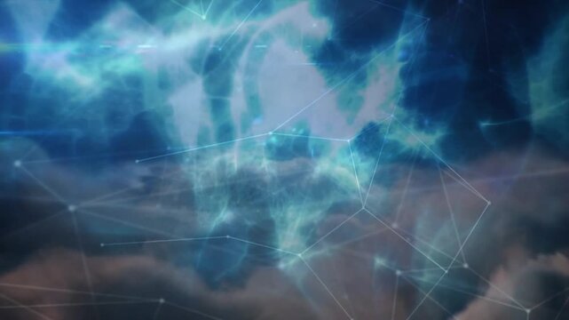 Auroral nebula emerging seeding nodes, lines extending and densifying forming layered cloud pattern