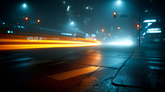 Future Mobility Subscription cinematic night city blur with subtle headlight glow appearing at frame corner, moody empty space across majority of image