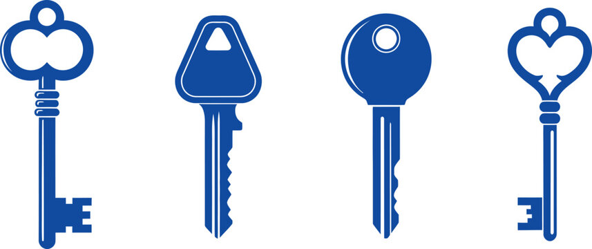 Four distinctive blue keys on white background