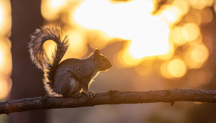 Fototapeta premium Squirrel Silhouette on a Branch at Sunset