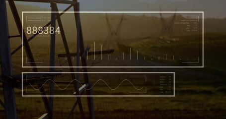 Displaying steel pivot tower left, stretching arm over rows at golden hour, HUD 888384, copy space