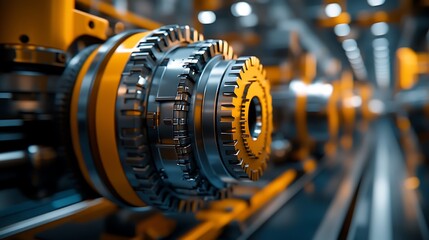 Fototapeta premium Close-up of Industrial Gear Mechanism in Manufacturing Facility.