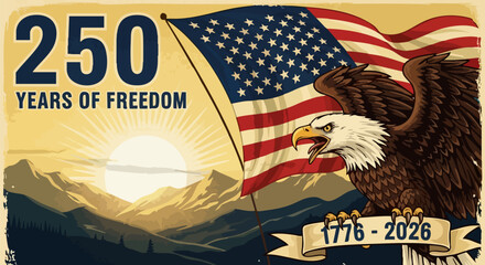 Vector illustration of American eagle with flag for 250 years of freedom © Design